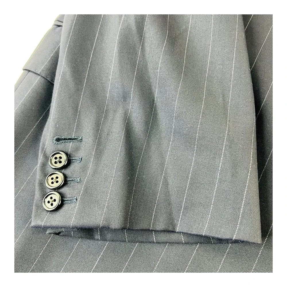 Hickey Freeman Blue w/ Chalkstripe Loro‎ Piana Super 130 3 Btn 2 Vent Blazer 46L